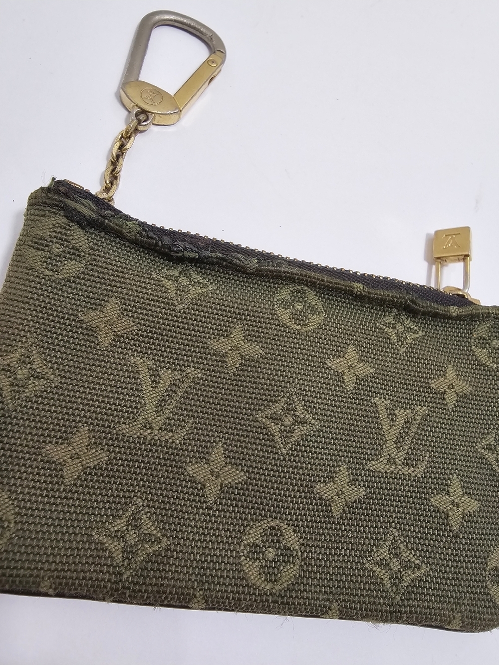 Authentic Louis Vuitton Monogram Mini Lin Pochette Cles Key Pouch Khaki Olive - Picture 3 of 7